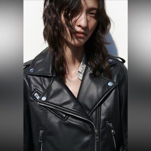 Zara Classic Black Faux Leather Moto Jacket